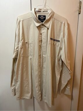 Harley-Davidson Men's Light Beige Button-Up Work Long Sleeve Shirt, Velveteen